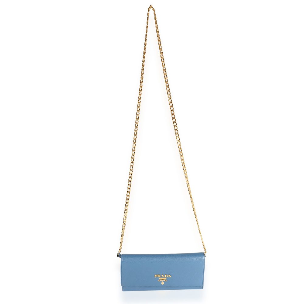 Prada Blue Vitello Daino Chain Wallet - Picture 6 of 6